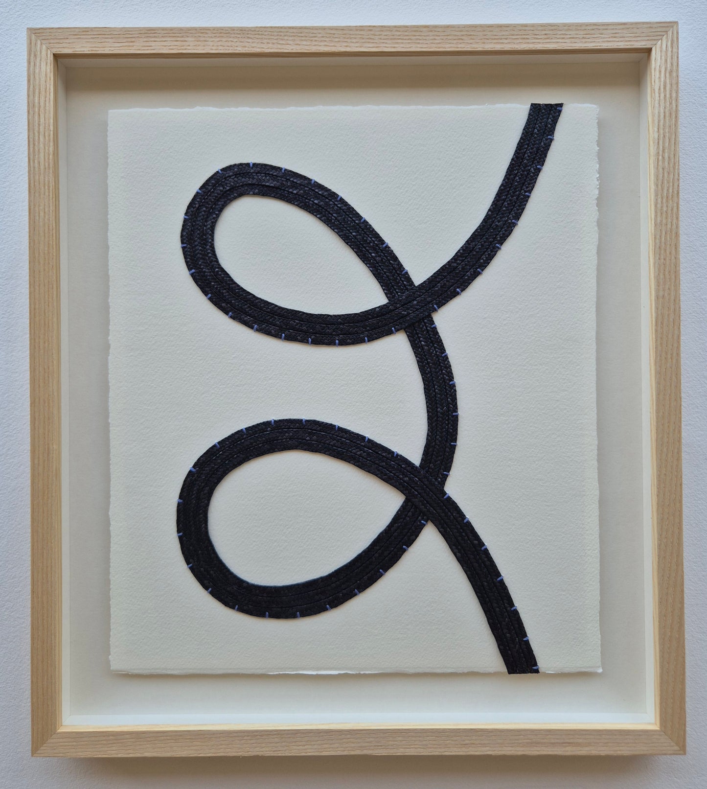 'See' 04 - Black straw with blue embroidery thread