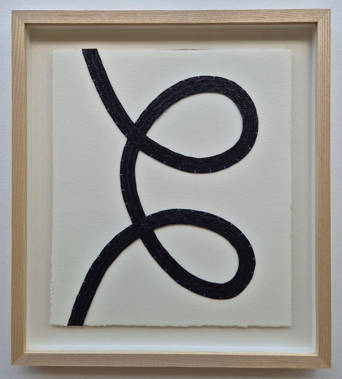 'See' 04 - Black straw with blue embroidery thread