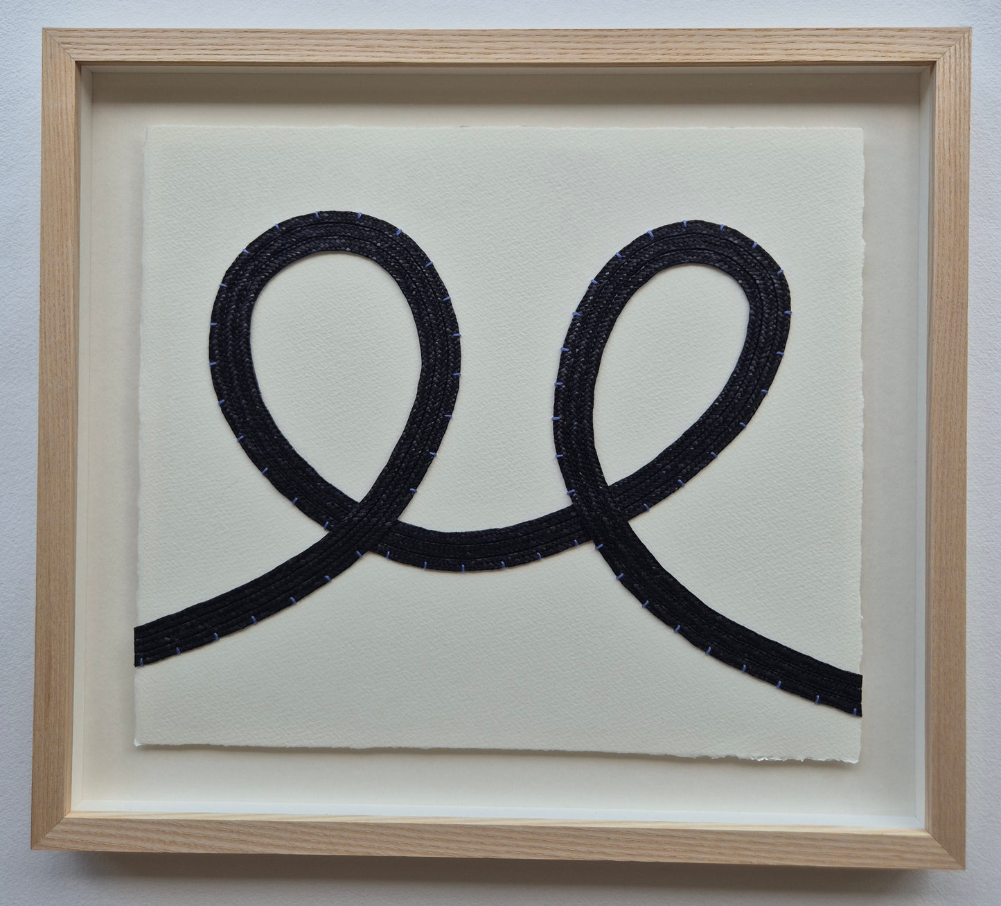 'See' 04 - Black straw with blue embroidery thread