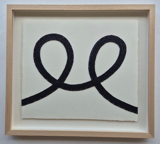 'See' 04 - Black straw with blue embroidery thread