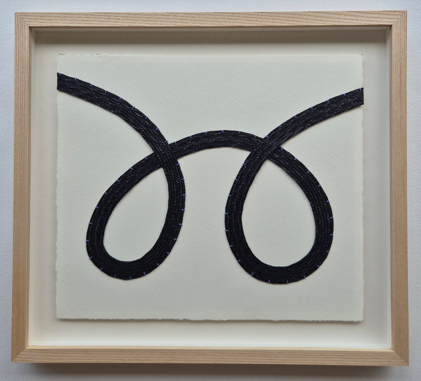 'See' 04 - Black straw with blue embroidery thread