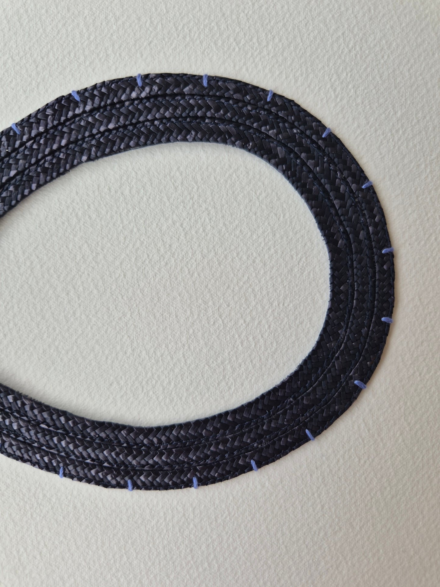 'See' 04 - Black straw with blue embroidery thread