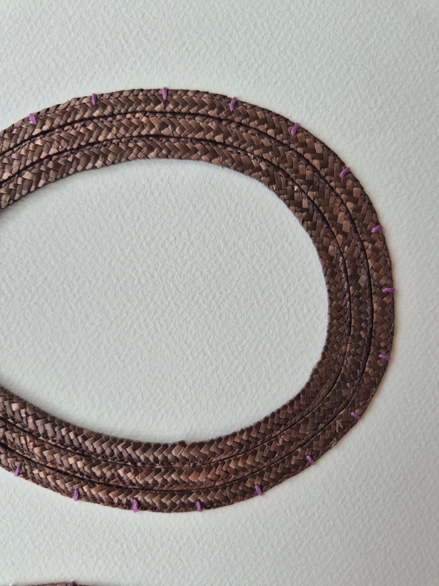 'See' 03 - Brown straw with purple embroidery thread