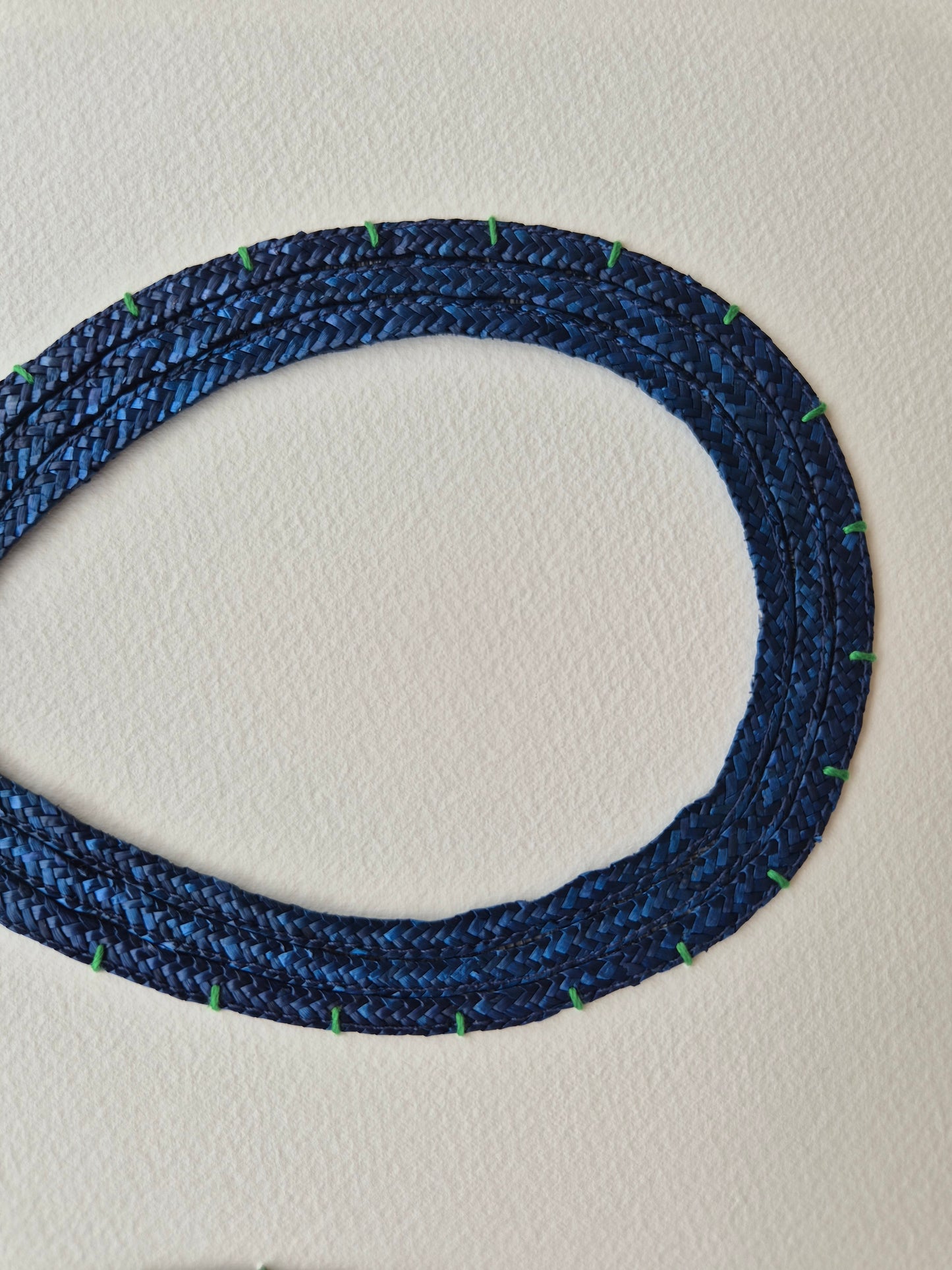 'See' 02 - Navy straw with green embroidery thread