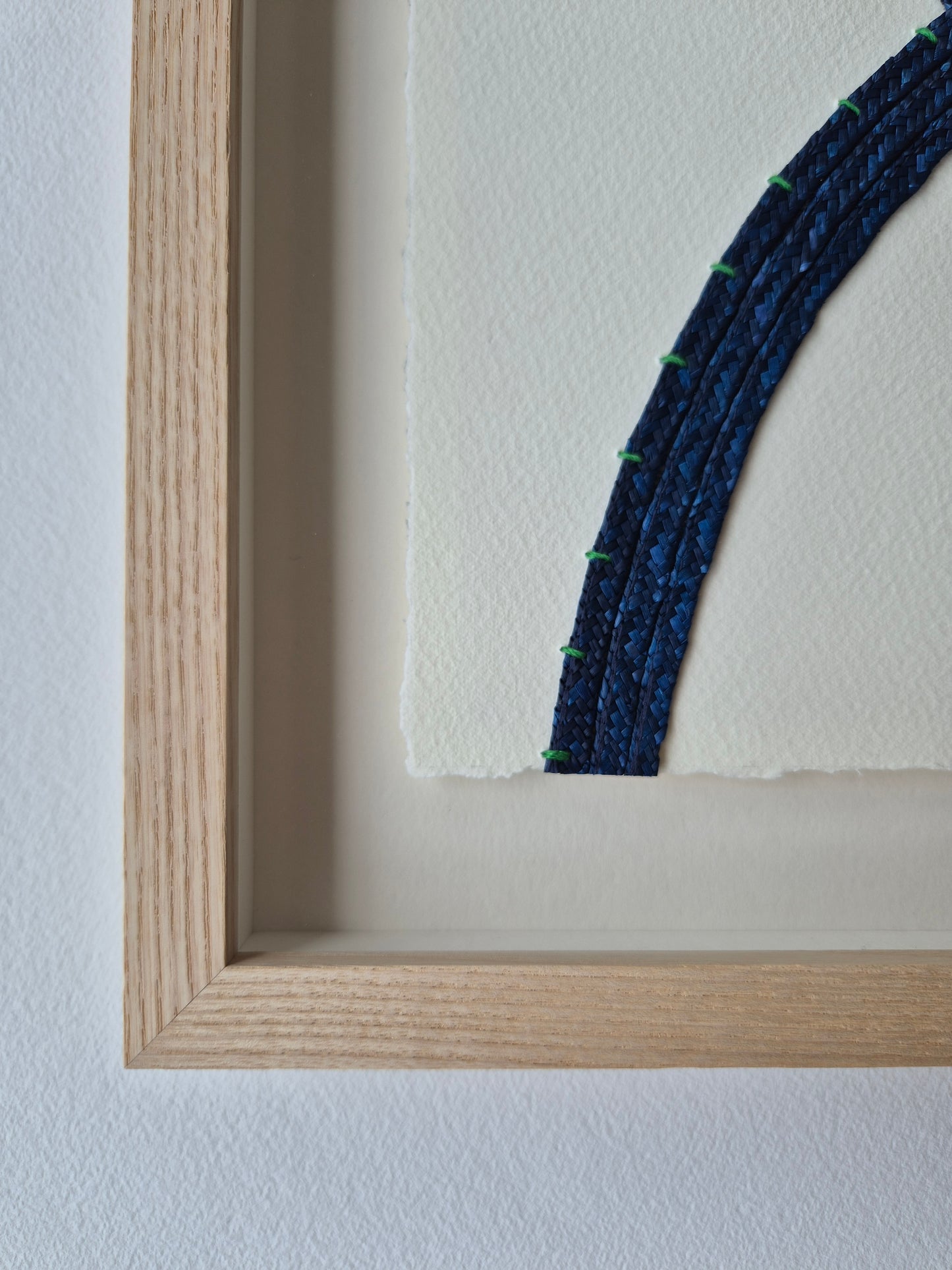 'See' 02 - Navy straw with green embroidery thread