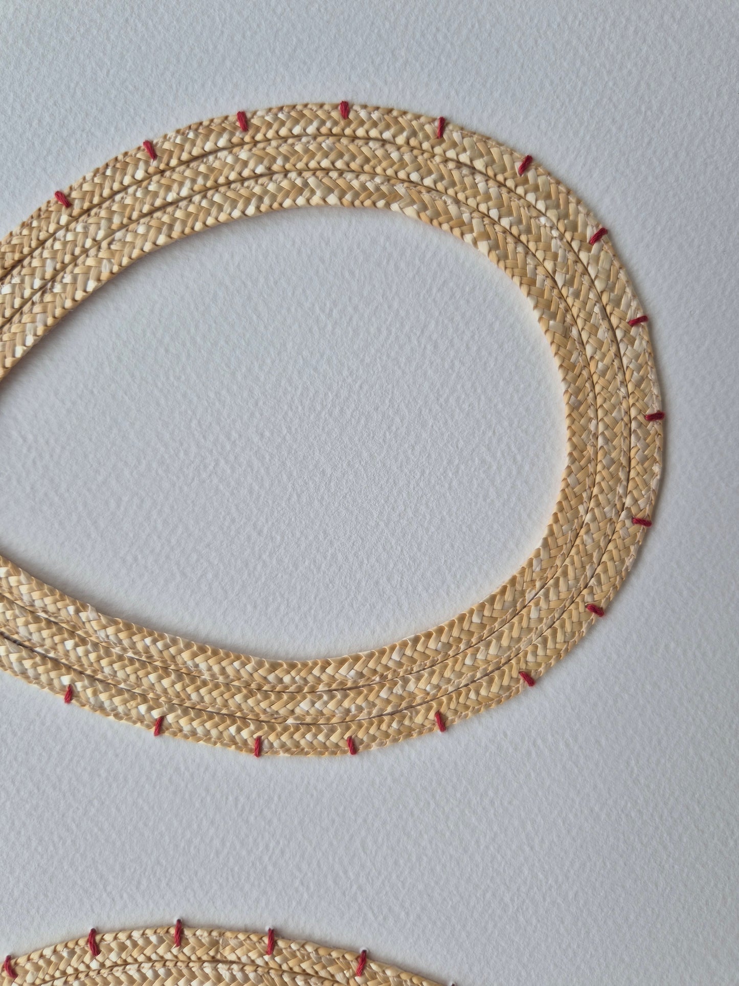 'See' 01 - Sand straw with red embroidery thread