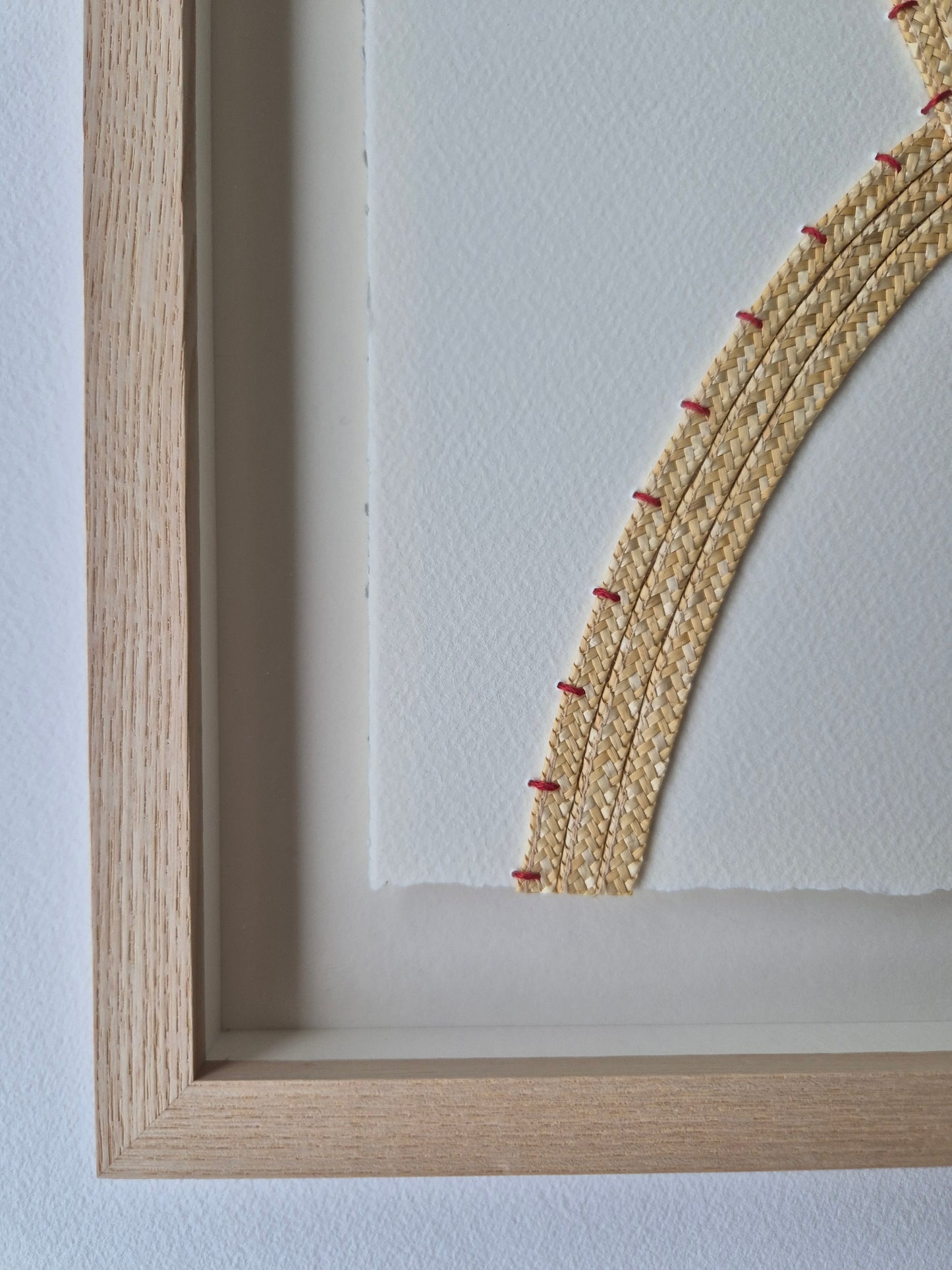 'See' 01 - Sand straw with red embroidery thread