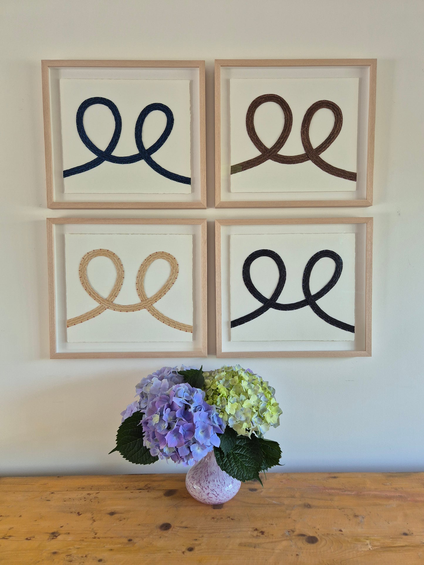 'See' 04 - Black straw with blue embroidery thread